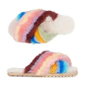 Anthropologie EMU Australia Mayberry Rainbow Fuzzy Slippers